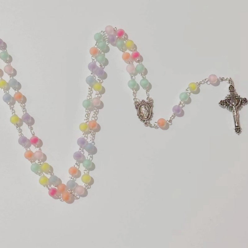 Wholesale 10pcs 8mm frosted colorful beads cross necklace